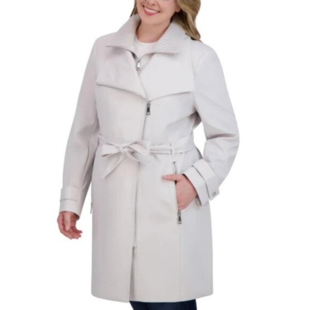 New Halston Women's Belted Trench Coat Gray - Picture 8 of 11